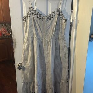 Striped Sleeveless Dress with Lace Trim